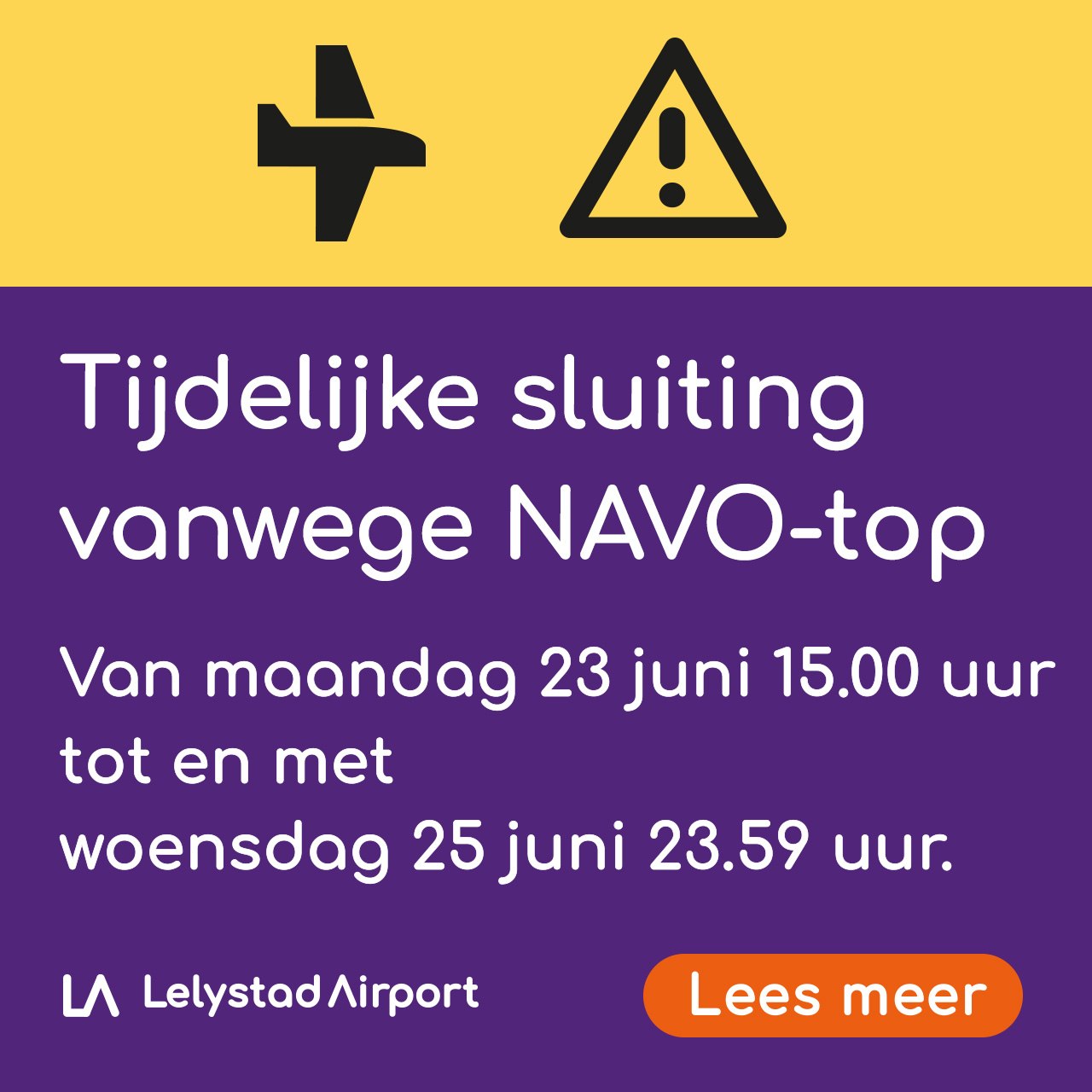 Lelystad Airport header tijdelijke sluiting NAVO-top