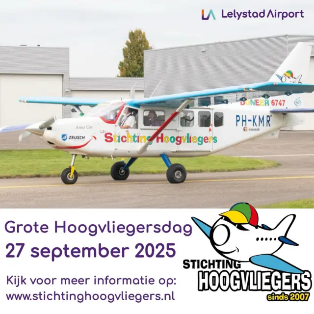✈️🌟 Dit weekend is de Grote Hoogvliegersdag op Lelystad Airport! 🌟✈️

Wij wensen @stichtinghoogvliegers heel veel succes met dit prachtige evenement 💙.

Wil je ook helpen om zieke en gehandicapte kinderen een onvergetelijke dag te geven?
Scan de QR-code hieronder en steun Stichting Hoogvliegers 🙏✨

#stichtinghoogvliegers #hoogvliegersdag #lelystadairport #goededoelen #geefkinderenvleugels